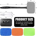 Car Windshield Cleaning Tool, Microfiber Auto Window Cleaner with 4 Cloth Pads & Long Handle, Reusable Window Cleaning Tool Kit for RV SUV Truck, Car Accessories (Green)