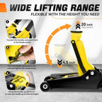 4 Ton Low Profile Floor Jack, Heavy Duty Steel Hydraulic Car Jack with Dual Pistons Quick Lift Pump, Hydraulic Racing Floor Jack, Lifting Range 4.5" to 20", Yellow