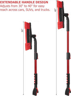 30–40" Extendable Snow Brush with Ice Scraper & Built-in Squeegee, Aluminum Handle, Scratch-Free Bristles, 3-in-1 Winter Car Tool for Cars, SUVs & Trucks, Red