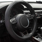 Car Steering Wheel Cover,14.5-15 Inch Black Universal Microfiber Leather Covers Breathable Anti-Slip Odorless Steering Wheels Accessories for Men Women