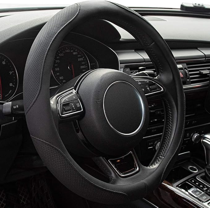 Car Steering Wheel Cover,14.5-15 Inch Black Universal Microfiber Leather Covers Breathable Anti-Slip Odorless Steering Wheels Accessories for Men Women