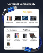 USB C to C Cable 60W, 10FT Long USB Type C Fast Charging Cable for Car Durable Braided iPhone USB C Charger Cable USBC to USBC Cord for iPhone 17/16/15/Pro Max/Plus, Samsung Galaxy and More-Blue