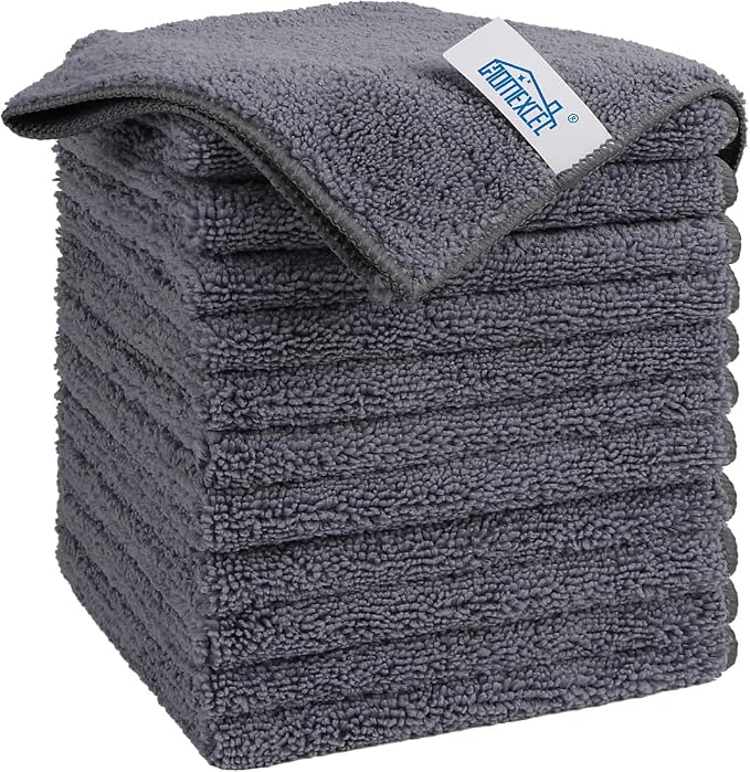 Grey Microfiber Cleaning Cloth, 12 Pack Premium Microfiber Towels for Cars, Lint Free, Scratch-Free, Highly Absorbent, Reusable Cleaning Rags for Car, Household, Kitchen, Window, 11.5"X11.5"