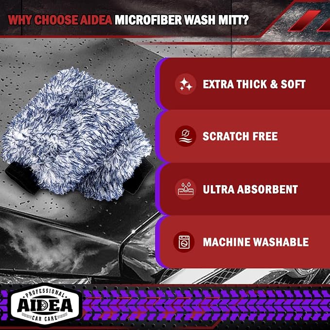 AIDEA Car Wash Mitt Microfiber, 1PK Wheel Cleaner Mitts, 7.12' X10.14'' | Scratch Free Lint-Free, Extra Plush Premium Microfiber Mitt Car Wash Brush, Regular Size