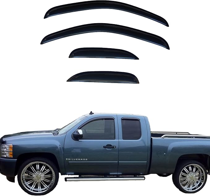 Tape On Window Visors Rain Guards for 2007-2013 Chevrolet Silverado & GMC Sierra 1500/2500HD/3500HD Extended Cab,Side Window Deflectors Vent Visors,Easy Install,Car Accessories for Weather Protection