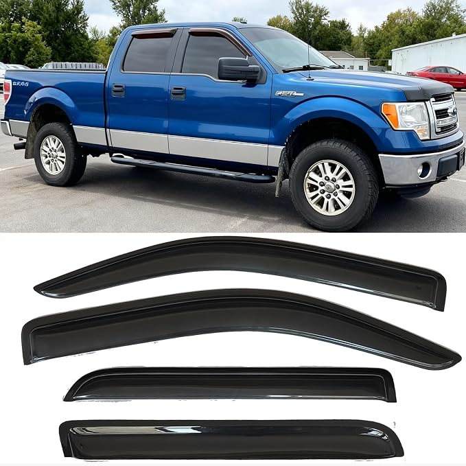 Window Visors Rain Guards for 2009-2014 Ford F-150 SuperCrew/Crew Cab | Window Deflectors, Vent Visor, Sun Shades, Window Shields, Truck Accessories, Dark Smoke