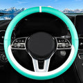 Car Leather Steering Wheel Cover - Panapi Material, Universal 14.5-15 Inch Leather Anti-Slip Breathable Auto Steering Wheel Covers for Men Women (Nappa Leather - Blue & White)