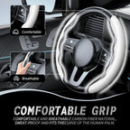 2pcs Car Steering Wheel Cover,Anti-Skid Carbon Fiber Steering Wheel Protector for Men Women,Multiple Color Options,Universal for Most Car Interiors Accessories (White)