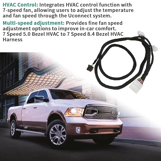 for 2013-2018 Ram Truck 8.4 UConnect Conversion Upgrade Harness 7 Speed Fan HVAC