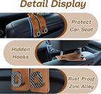 Car Headrest Hooks Universal Car Purse Hook Premium Leather and Alloy Twin Hook Car Seat Back Storage Hanger Hook for Purse Bags Cloth Drink Durable Holder Car Accessories (BH09-Brown-Black)