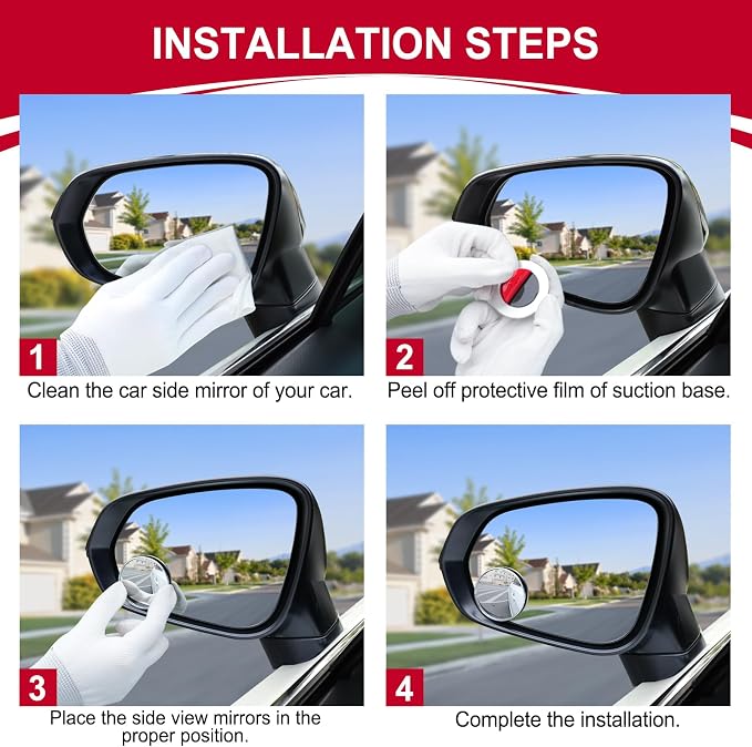 Blind Spot Mirror, 2" Round HD Glass Convex with Rustproof Aluminum Frame, Self-Adhesive for Cars, SUVs & Trucks, Pack of 2