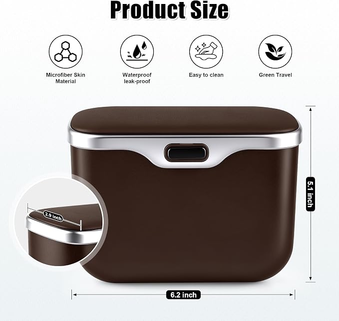 Car Trash Can, Car Garbage Bin with Lid & Handle - Leak-Proof Mini Trash Can for Car, Truck, SUV - Essential Car Accessories for Organization (Brown)