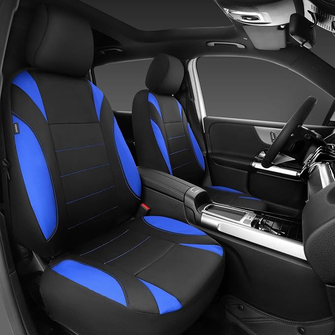 Neoprene Wetsuit Seat Covers, Waterproof Car Seat Covers Front with 5mm Composite EVA, Universal Fit for Car,Sedan SUV Trucks Anti Slip, Airbag Compatible(Black and Blue