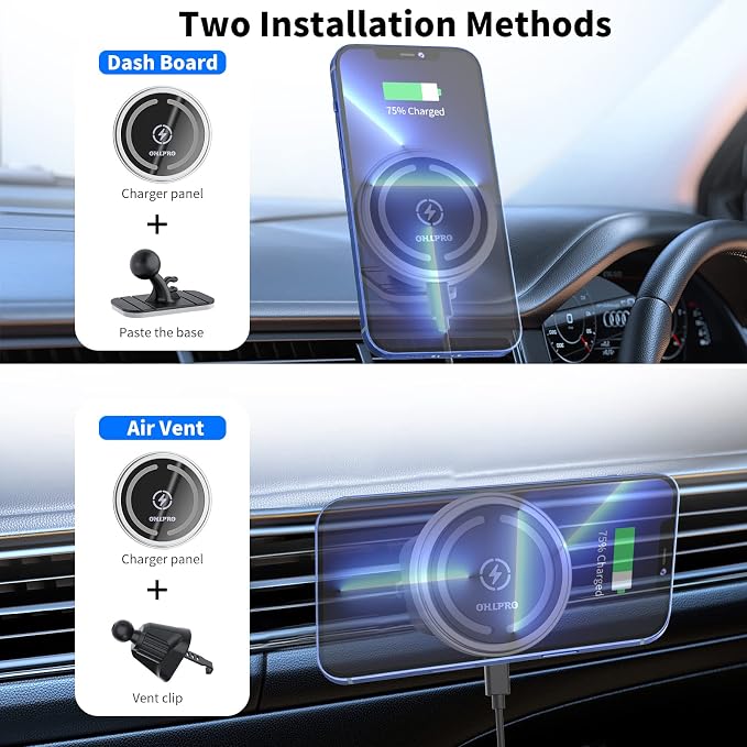 for MagSafe Car Mount Charger iPhone Wireless Car Charger, Stick on Dashboard Magnetic Phone Holder Mount for iPhone 17 Pro Max 16 15 14 Series, 15W Fast Charging, Aluminum Shell
