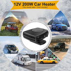 Car Heater, 200W 12V Portable Windshield Defogger and Defroster，2 in 1 Modes Fast Heating &Cooling Fanswith Cigarette Lighter Plug 360 Degree Rotary Base