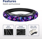 Purple Botanical Leaf Steering Wheel Cover, Polyester Car Wheel Grip, Universal 15 Inch for Cars SUVs Trucks