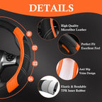 Leather Steering Wheel Cover and Waterproof Car Floor Mats,Microfiber Universal Car Combo Fit for 95% Sedan SUV Van Truck,14.5-15inch Sporty Anti-Slip Safety Comfortable Design, Black＆Orange