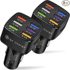 Car Charger Adapter, 6 USB Multi Port, Fast Charger, Include QC 3.0 and 5 Other Ports, Car Interior Accessories, Fit for iPhone 17/16/15/14/13Pro Max, Samsung, Android (Black 2pcs)