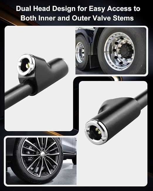 Heavy Duty Tire Pressure Gauge, 13.5" Dual Head Semi Air Gauge 20-220PSI/2-15Bar for Car, Motor, RV & Truck, Stainless Steel, Accurate & Durable for Tire Pressure Check, Black Pencil Gauges