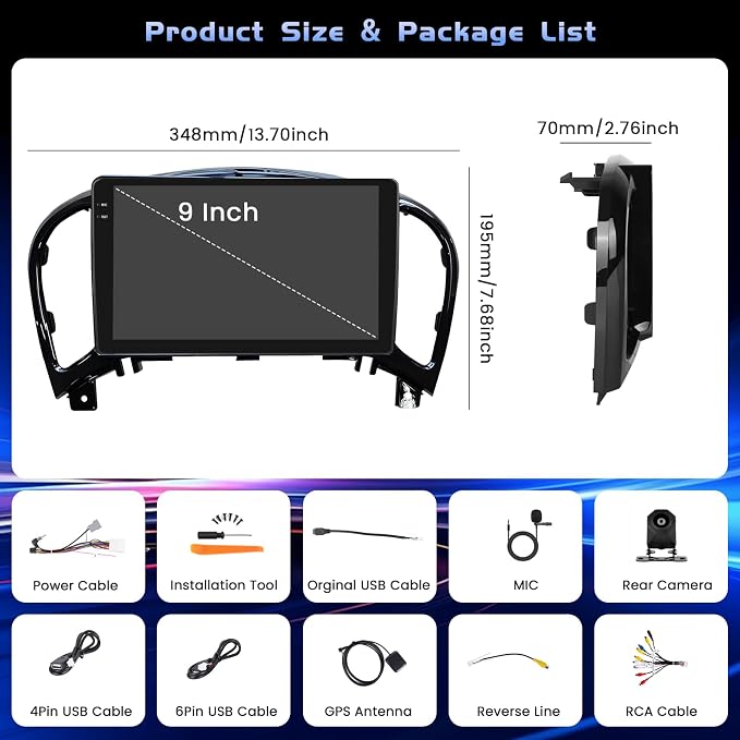 4+128GB Android 15 Car Stereo for 2011-2016 Nissan Juke Radio Wireless Carplay Andorid auto, 9 inch INCELL Touchscreen Stereo Upgrade GPS WiFi Bluetooth 5.0 FM/RDS EQ-32 SWC Backup Camera
