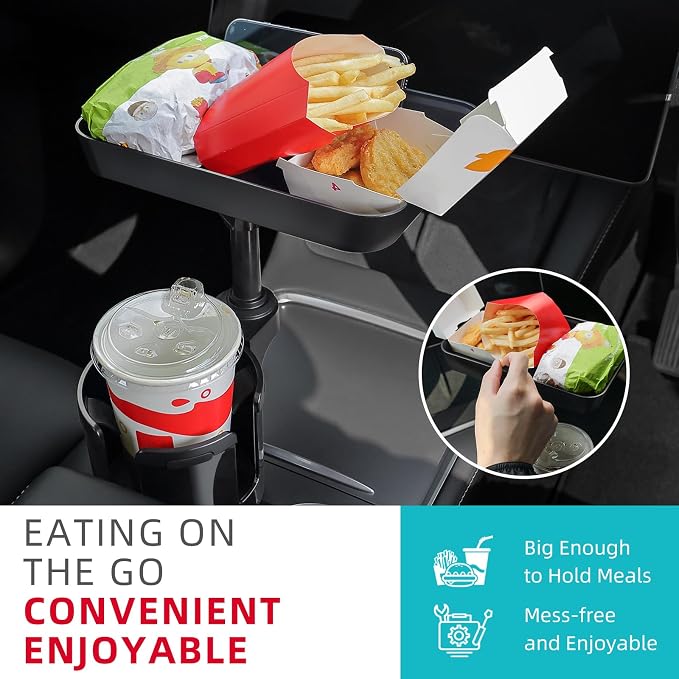 Car Cup Holder Tray, Cup Holder Expander Adapter for Car, 9.5” Detachable Car Food Tray Table for Eating, Road Trip Essentials Fits Yeti, Hydro Flask 16-46 oz