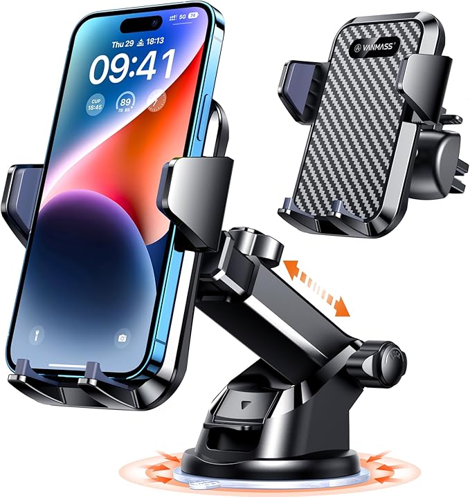 【85+LBS Strongest Suction & Military-Grade Ultimate Car Phone Mount【Patent & Safety Certs】 Cell Phone Holder for Dash Windshield Vent for iPhone 17 Pro Max Automobile Accessory Kits,Ink Black