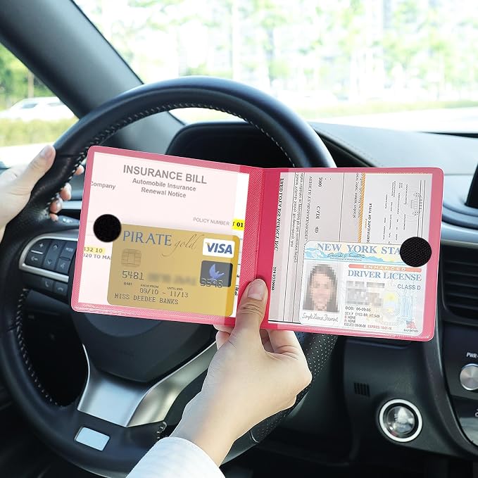 Car Registration and Insurance Card Holder, Vehicle Glove Box Car Organizer, Interior Car Accessories for Documents, Cards, License - 2 Pack