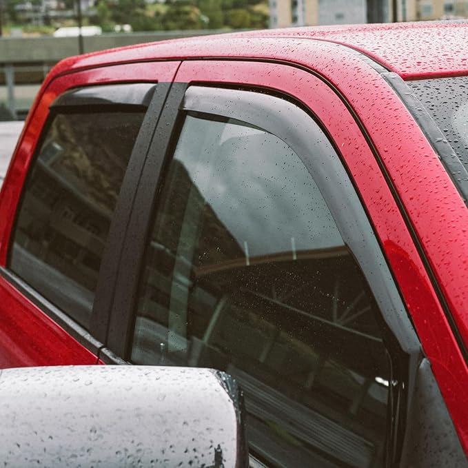 Voron Glass in-Channel Extra Durable Rain Guards for Trucks Dodge RAM 2009-2018 Crew Cab/Dodge Ram 1500 Classic 2019-2024 Crew Cab, Window Deflectors, Vent Window Visors, 4 Pieces - 220010