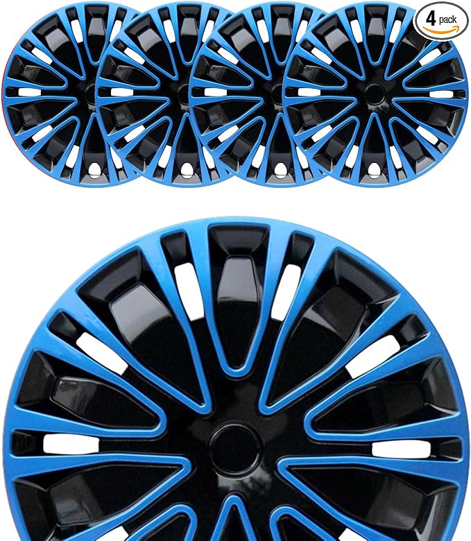 Hubcap Wheel Cover Replacement R14 Hub Caps Universal-Fit Steel Wheel Rim Cover ABS Material Exterior Accessories for Car Truck SUV -Set of 4（14-inch，Blue-Black）