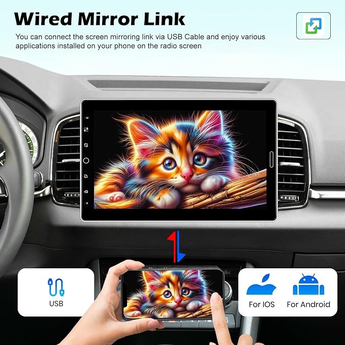 10.1 inch Single Din Touchscreen Radio 10 inch Car Stereo with Wireless Carplay Support AM FM Radio/YouTube Video/Bluetooth/Car Play/Android Auto + Backup Camera + Mic