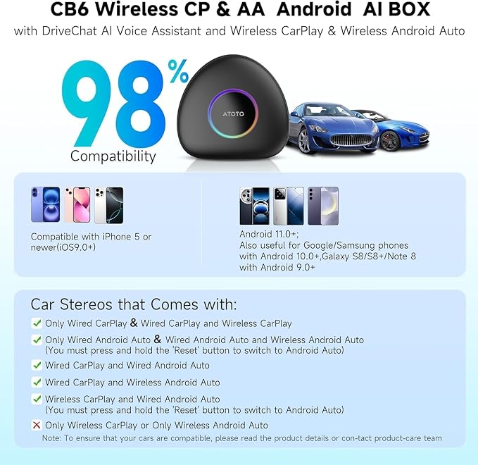 Wireless CarPlay&Android Auto Adapter with 4G LTE Magic AI Box | GPS, Full Android OS, OBD II, Gemini 3.0, Enjoy Video & Music Apps, Plug & Play for Factory Wired CarPlay & Android Auto