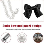2 PCS Bow Pearl Car Seat Headrest Hook, Car Seatback Hanging Organizer Elegant Pearl Purse Hanger, Cute Bow Vehicle Interior Headrest Storage Hook for Handbag Purse Coat (Black)