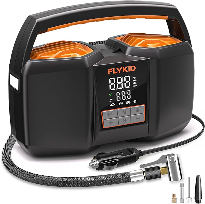 Tire Inflator Portable Air Compressor,DC 12V Heavy Duty Air Pump for Car Tires with LCD Digital Gauge & Emergency LED Light,150psi Portable Tire Inflator for Car,Light Truck,SUV Tires,Motorcycles Etc