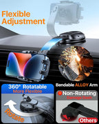 HTU Upgraded Strongest Suction Car Phone Holder Bendable Arm, Never Block View Rotatable Cellphone Mount for Dashboard Windshield Vent, Cradle Stand for iPhone 17 16 15 14 13 12 Pro Max (Red)
