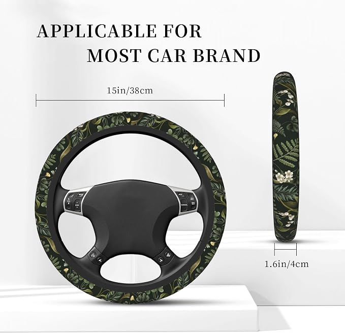 Tropical Flowers Steering Wheel Cover,Berries and Leaves Elastic Non-Slip Steering Wheel Protector,Auto Interior Decor for Women Girls,Universal 15" Fit for Sedans,Trucks