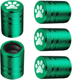 Tire Valve Stem Caps - (5 Pack) Metal Air Caps with Plastic Liner, Corrosion Resistant, Leak-Proof, Dog Cat Paw Universal Stem Covers for Cars Trucks Motorcycles and Bikes - Green