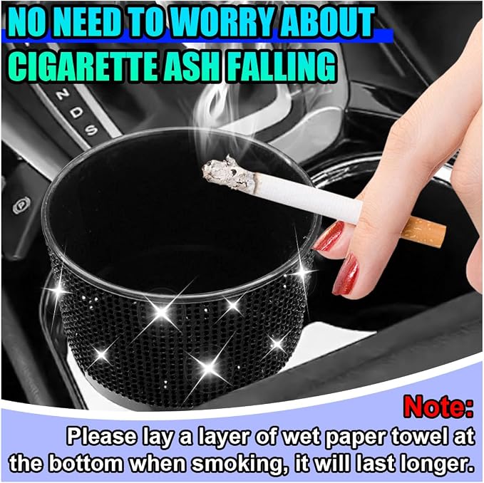 Bling Car Trash Can with Lid, Rhinestone Leakproof Waterproof Auto Cup Holder Garbage Bin, Portable Multipurpose Vehicle Dustbin and Organizer for Home Office Kitchen Bedroom (Black)