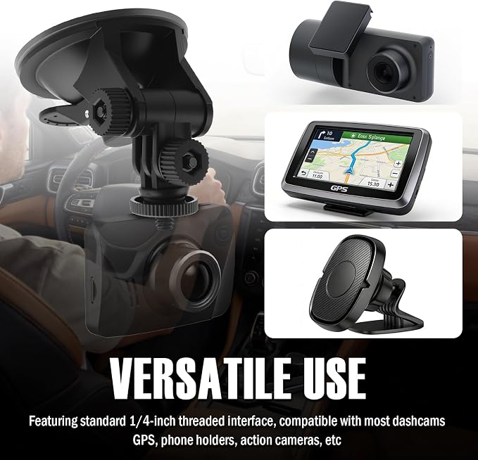Dash Cam Suction Cup Camera Mount for Car, 360 Adjustable Dash Cam Suction Cup Mount with Strong Suctions, Portable Car Dashcam Mounts for Cars Dashcam, GPS, Phone Holder, 2PCS