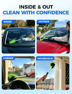 XINDELL Windshield Cleaner Tool – Car Interior Window Cleaning Kit with Extendable Handle & 4 Microfiber Pads, Auto Wiper Inside Windshield Brush for Car & Home Windows