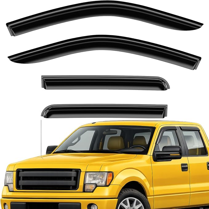 Extra Durable Window Deflectors Tape-On Window Visors Rain Guards Fit for Ford F150 2009-2014 SuperCrew, Sun Visors, Wind Vent for Shades, Exterior Car Accessories - 4pcs. AG0043