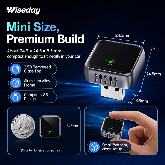 Wireless WIFI7 Bluetooth CarPlay Adapter for iPhone&Android | Seamless Connection, Convert Wired to Wireless, 2 in 1, 24.5mm USB-A with USB-C Adapter, Plug & Play for IOS 10+&Android 12+