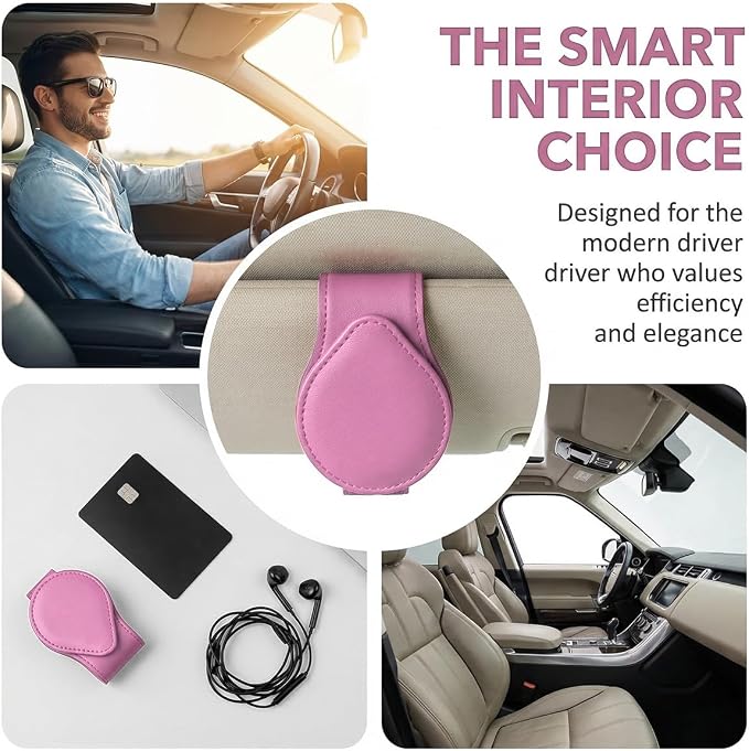Car Visor Sunglasses Holder, Magnetic Vehicle Sun Visor Eyeglasses Hanger Ticket Card Holder Clip, Auto Interior Sunvisor Glasses Mounter Organizer, Universal for Vehicles (Pink)