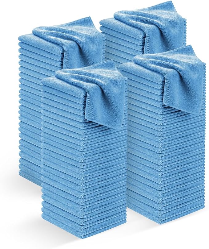 Microfiber Cleaning Cloths (Value Pack of 100) - Size 12 x 12 Inches, Highly Absorbent Cleaning Rags, Lint Free, Reusable and Washable, Microfiber Towels for Cars