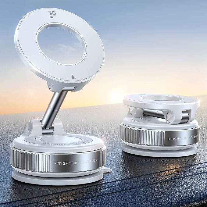 Vacuum Magnetic Car Phone Holder, Strongest Suction Cup 360° Adjustable Magsafe Car Phone Mount, Foldable Cell Phone Holders for Your Car for iPhone 16 Pro Max 15 14 13 12 Plus/Android