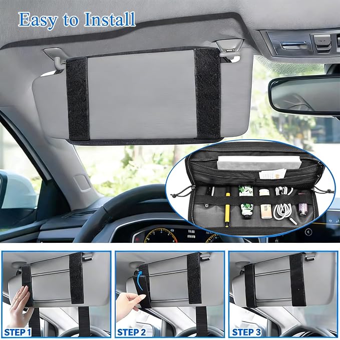 Car Visor Organizers Tactical Visor Molle Heavy Duty Zipper Storage Pouch Molle Panel Accessories Sun Visor Tactical Molle for Cars SUV Trucks