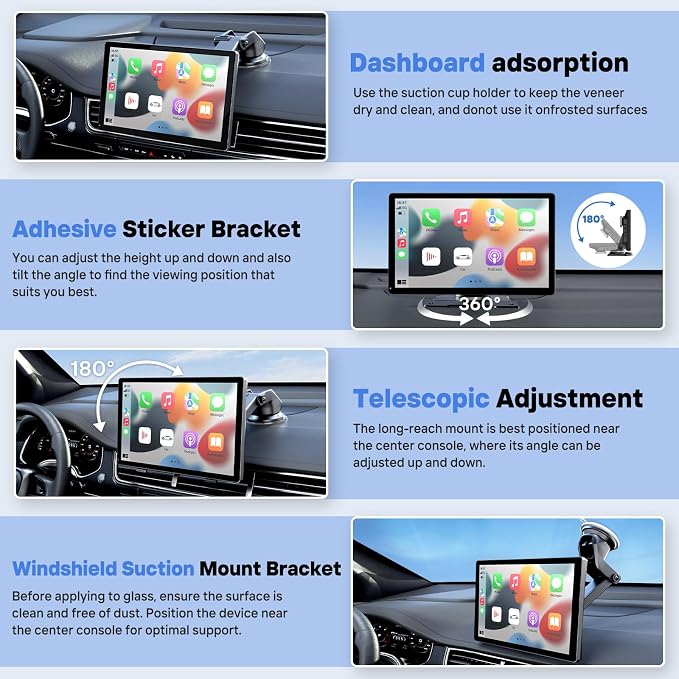 9" Wireless Apple Carplay Screen for Car, Portable Touchscreen Apple Carplay & Android Auto with OTA Update, Backup Camera,FM, Voice Control/GPS Navigation/Mirror Link/BT