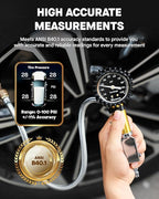 Tire Inflator with Pressure Gauge (0-100 PSI) with Large 2" Glow Dial- ANSI B40.1 Accurate, Premium Braided Hose, Durable Rubber Cover, Perfect for Car, Truck, Motorcycle, RV