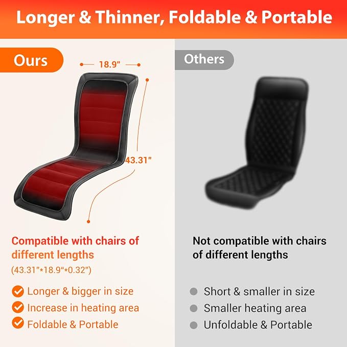 Heated Seat Covers, 43.31”Longer PU Leather Comfortable Seat Cushion, Universal Full Back and Seat Cover for Home Office, Easy to Use Heating Pad for Chairs, Winter Christmas Gift | Universal Full Back and Seat Cover for Home Office, Easy to Use Heatin...