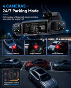 N7 PRO 4K STARVIS 4 Channel Dash Cam, 360° View Front Rear and Dual Inside Camera, WiFi 6 & GPS, 8-IR Night Vision, 2160P Dash Camera for Cars, 3.18" IPS, 24/7 Parking Mode, Free 64GB Card