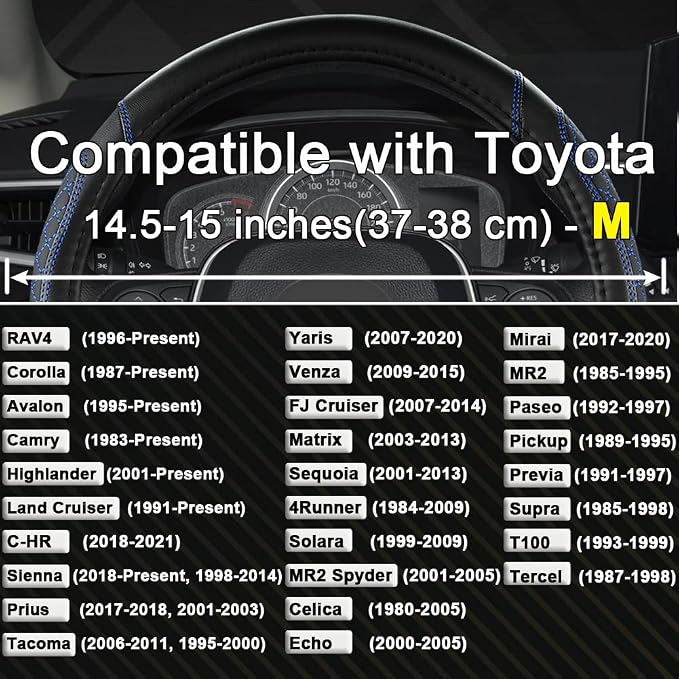 Customized Auto Car Steering Wheel Cover for Toyota Rav4 Corolla Camry Highlander(Diamond Quilted-Black+Blue-Standard Size)